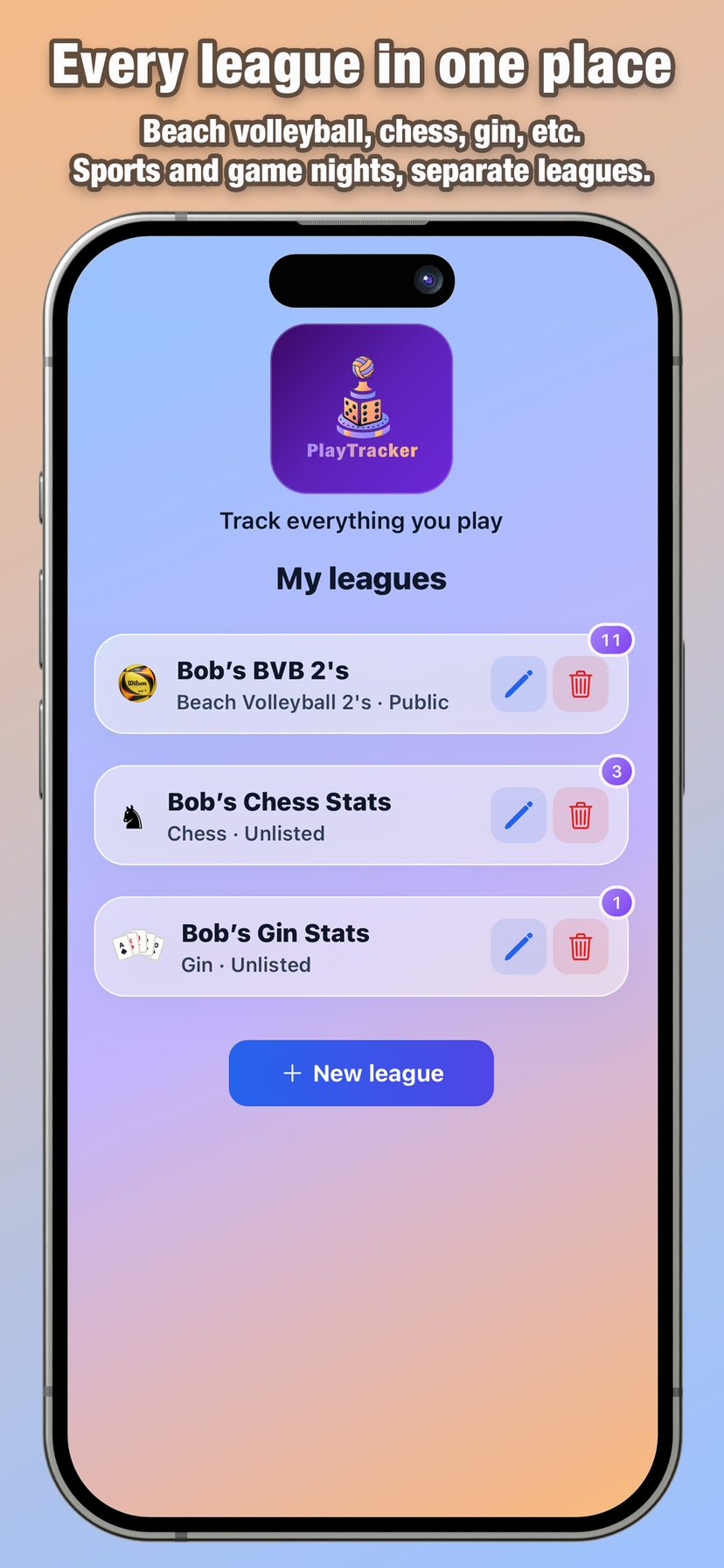 Every league in one place, from beach volleyball to chess and gin.